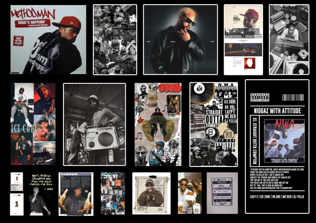 moodboard with 80/90 rap album covers
