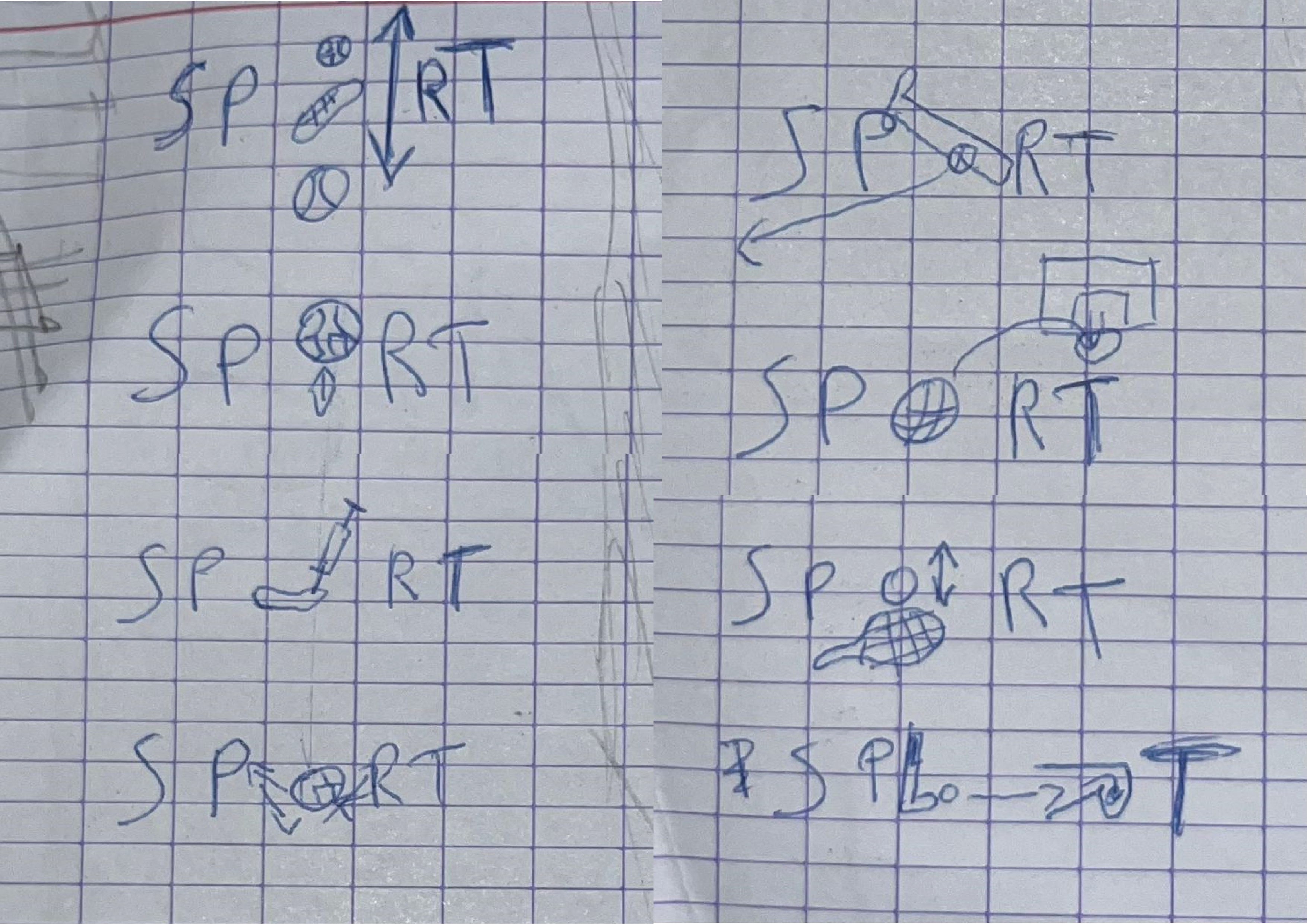 grid paper with sketches on it